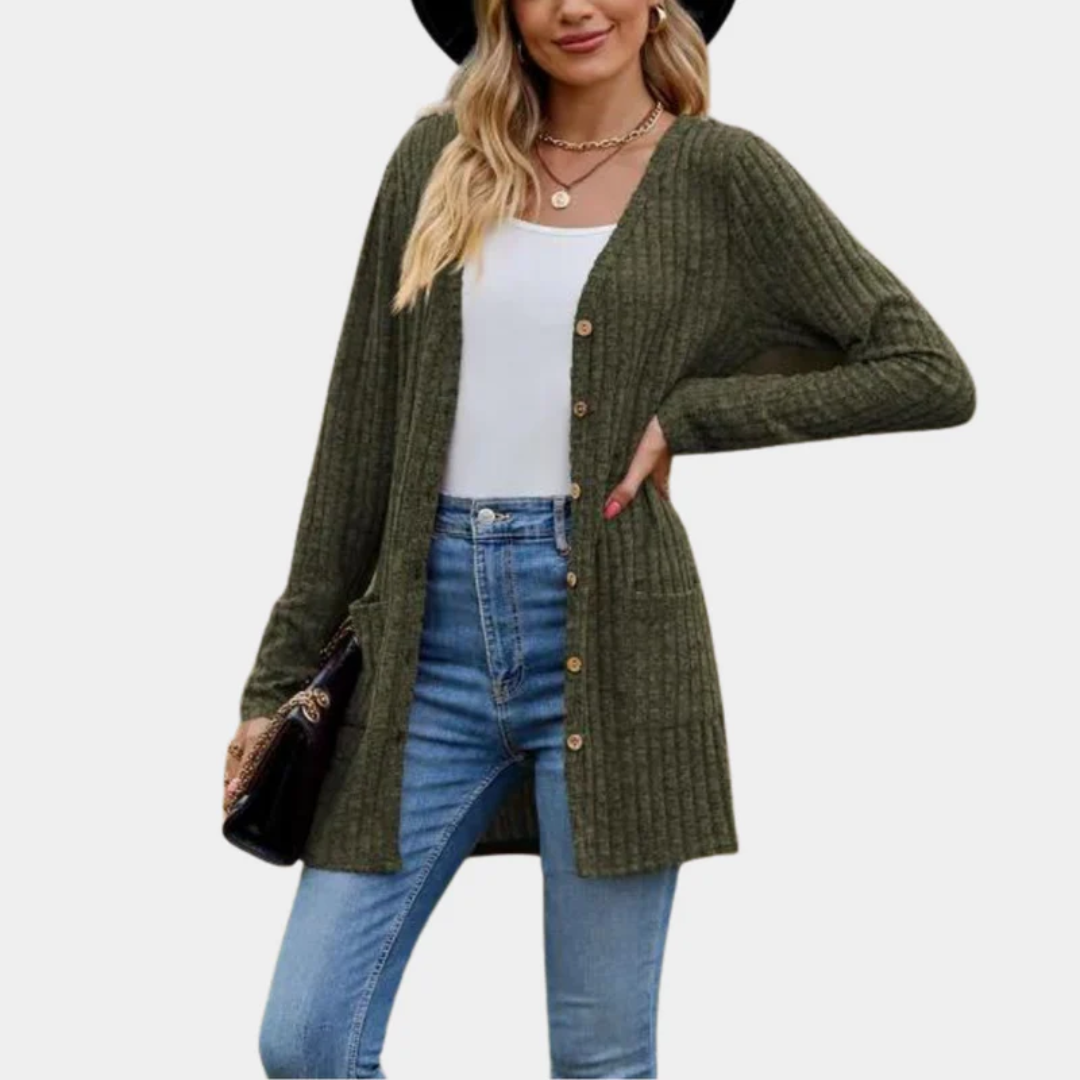 Jenna - Ribbed Knit Button-Up Longline Cardigan
