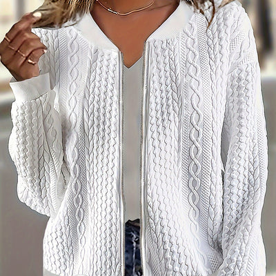 Heather - Casual Textured Zip Up Bomber Jacket