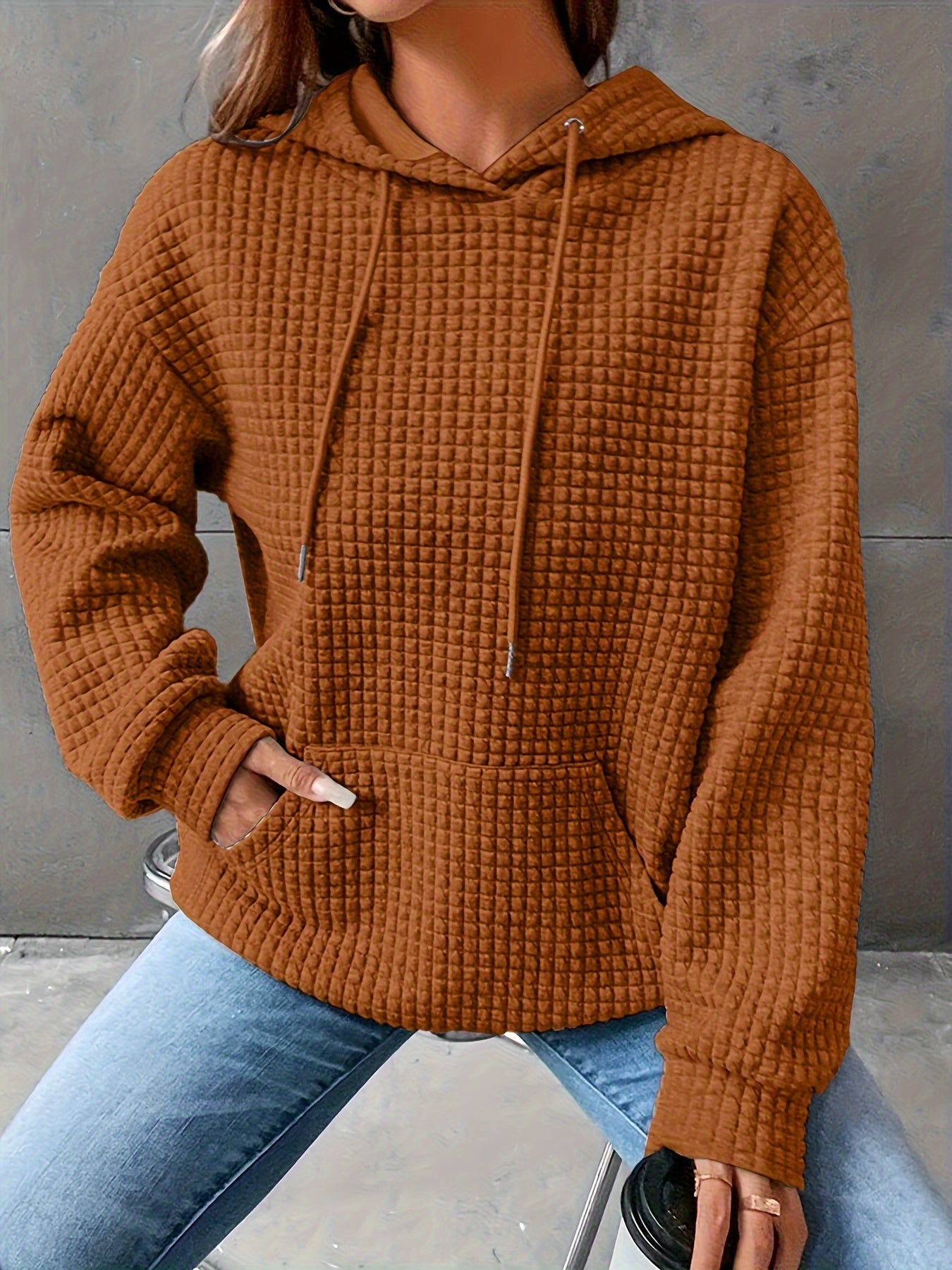 Lizzy - Cozy Waffle Grid Hoodie