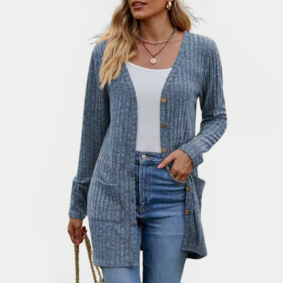 Jenna - Ribbed Knit Button-Up Longline Cardigan