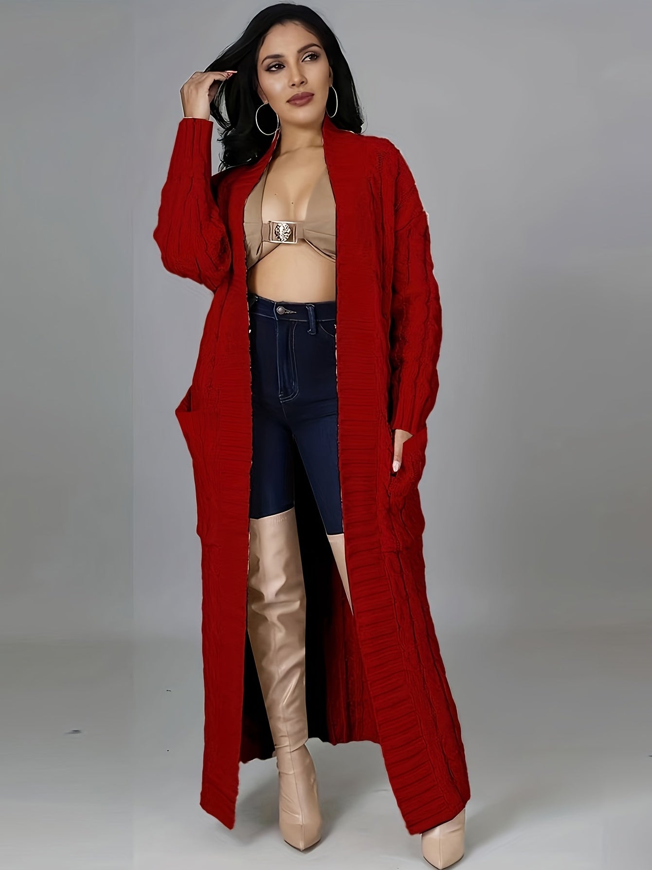 Samya™ - Extra-Long Cable Knit Cardigan