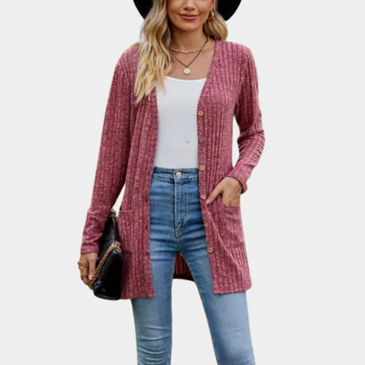 Jenna - Ribbed Knit Button-Up Longline Cardigan