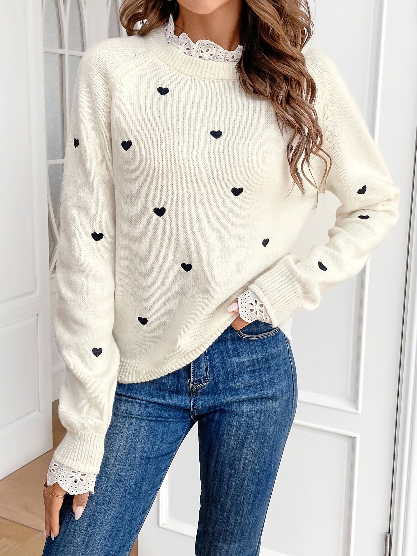 Eva - Heart Pattern Knit Sweater