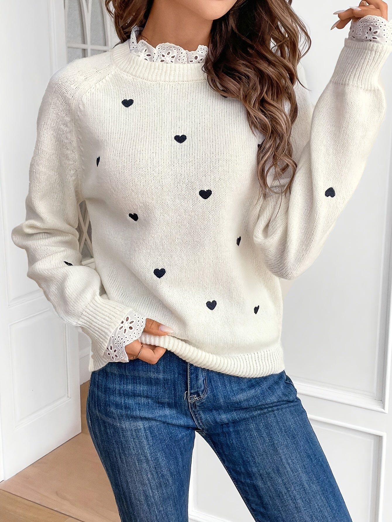 Eva - Heart Pattern Knit Sweater