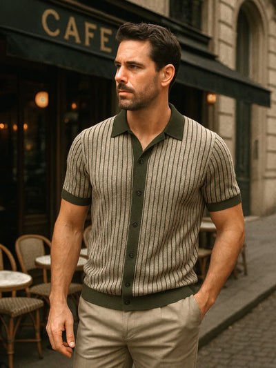 Striped Knit Polo Shirt