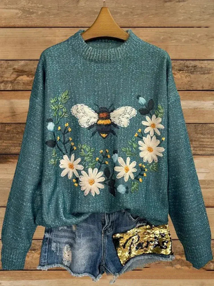 Madeleine - Women Embroidered Floral Knit Sweater