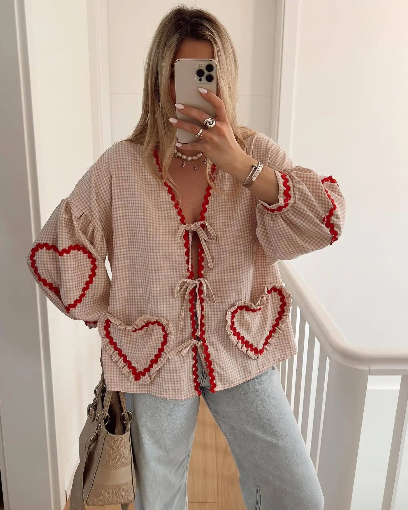 Lindsey | Vintage-Inspired Gingham Cardigan with Heart Pockets