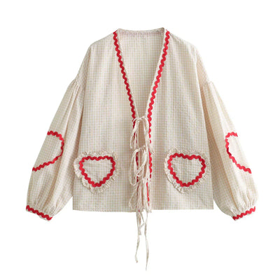 Lindsey | Vintage-Inspired Gingham Cardigan with Heart Pockets