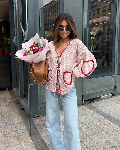Lindsey | Vintage-Inspired Gingham Cardigan with Heart Pockets