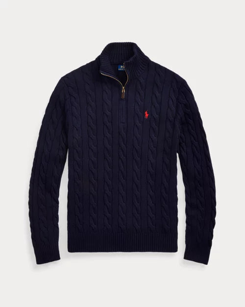 RL- Cable-Knit Cotton Quarter-Zip Jumper