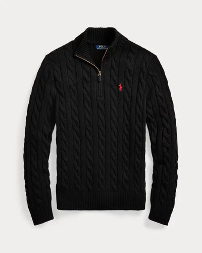 RL- Cable-Knit Cotton Quarter-Zip Jumper