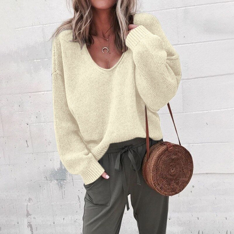 Bianca - Relaxed V-Neck Sweater Oversized Fit