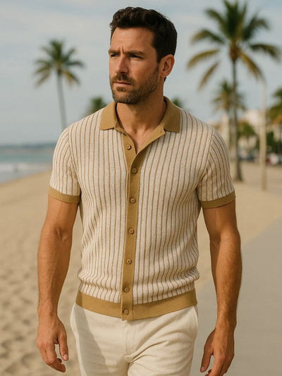 Striped Knit Polo Shirt